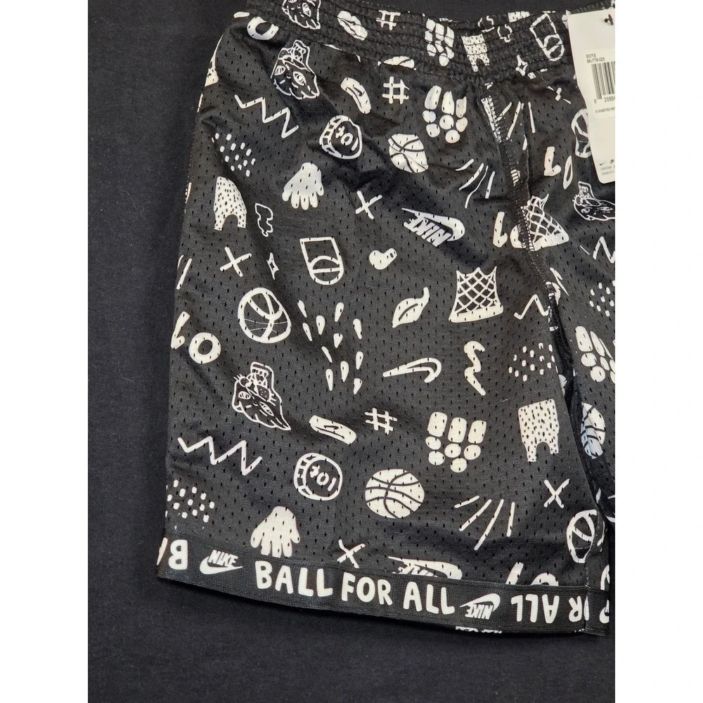 Nike Ball For All Mesh Basketball‎ Shorts Black Doodle Print Size 6 86J778-023